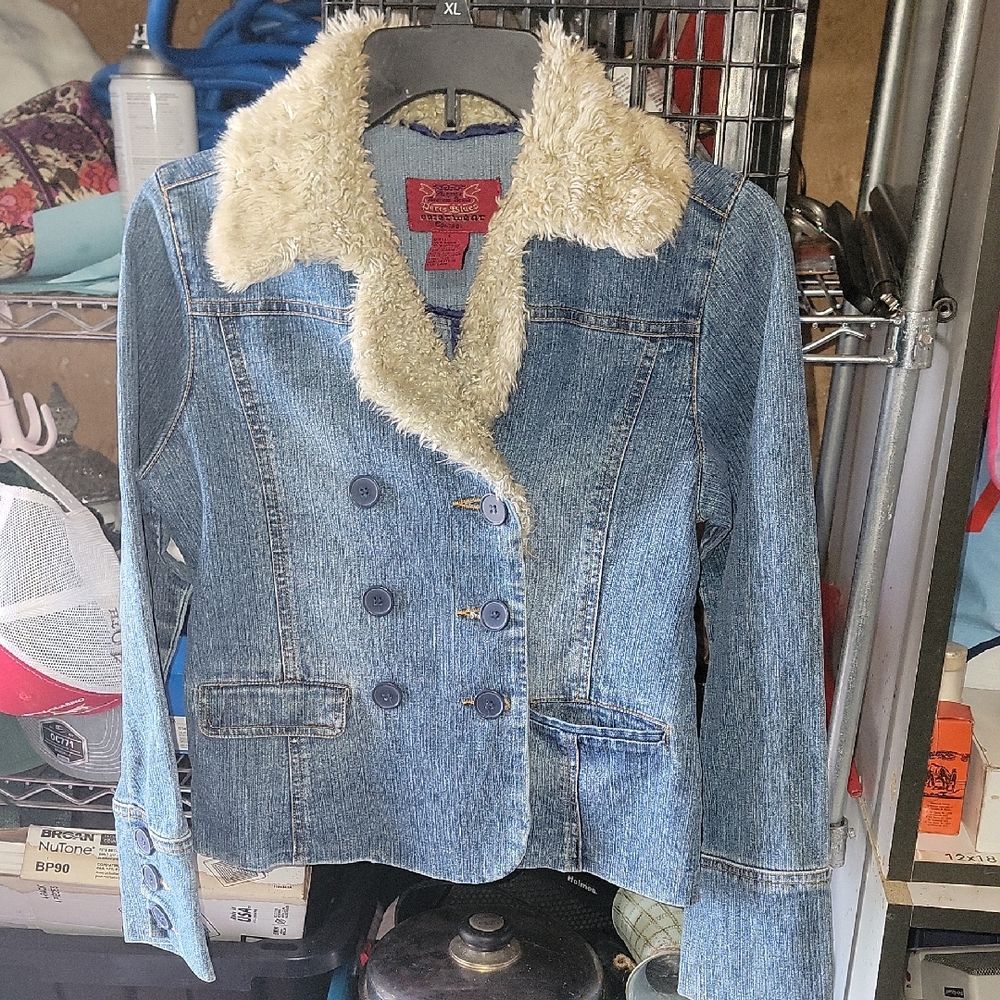 Y2k Paris Blues Blue and Cream Jean Jacket with Sherpa Lining